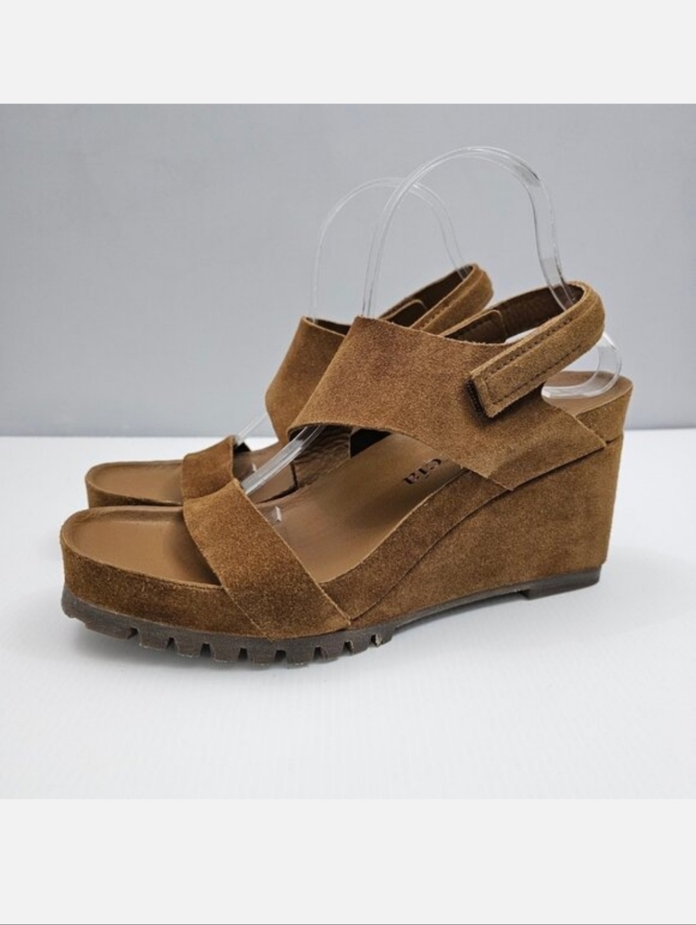Pedro Garcia Jouri Platform Wedge Sandal Womens EU 41 Tan Suede Designer Chunky